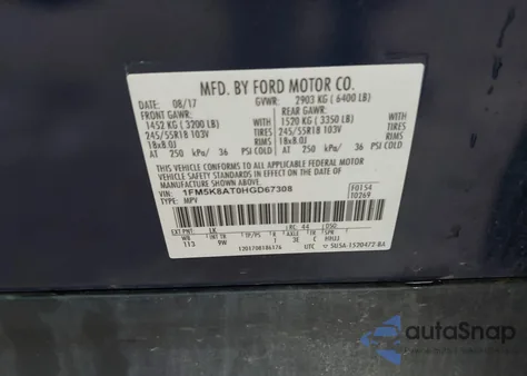 2017 Ford Police Interceptor from USA, damaged, VIN 1FM5K8ATOHGD67308